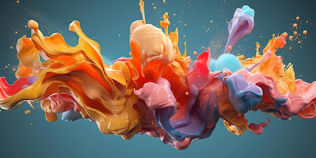 an image of colorful paint splashing as it sinks in the style of surreal organic forms