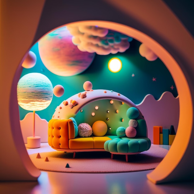 Image of colorful room with couch Generative AI