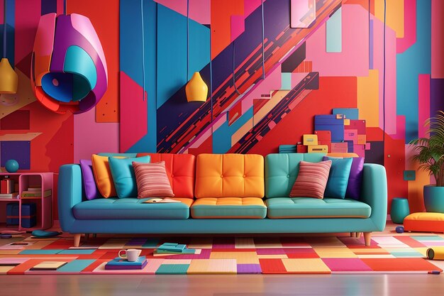 Photo image of colorful room with couch generative ai