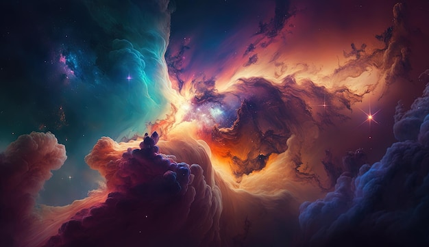 An image of a colorful sky with clouds and stars generative AI