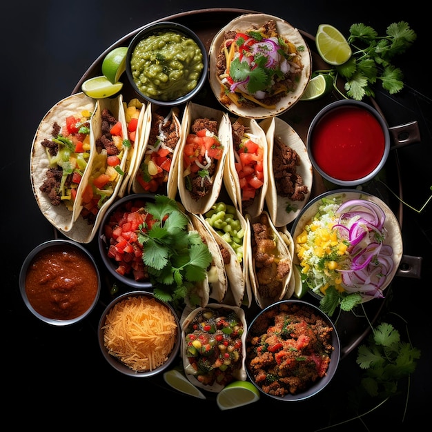 Image of colorful taco platter generative ai