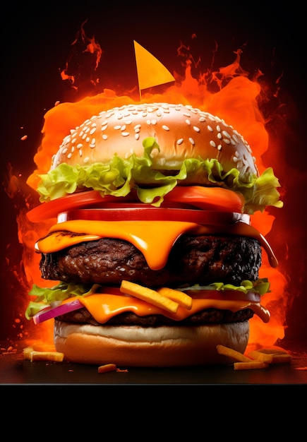 Foto immagine di un super hamburger completo