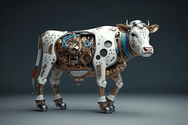 Image of a cow modified into a robot Wild animal Illustration Generative AI