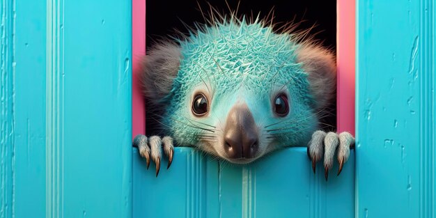 an image of a creature peeking over a door in the style of photorealistic compositions