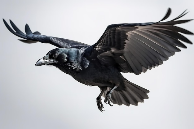 Image of a crow is flapping its wings on a white background Wild Animals Birds Illustration Generative AI