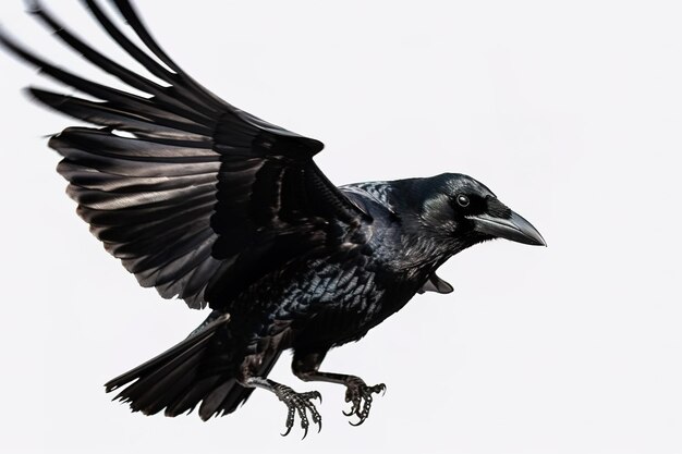 Image of a crow is flapping its wings on a white background Wild Animals Birds Illustration Generative AI