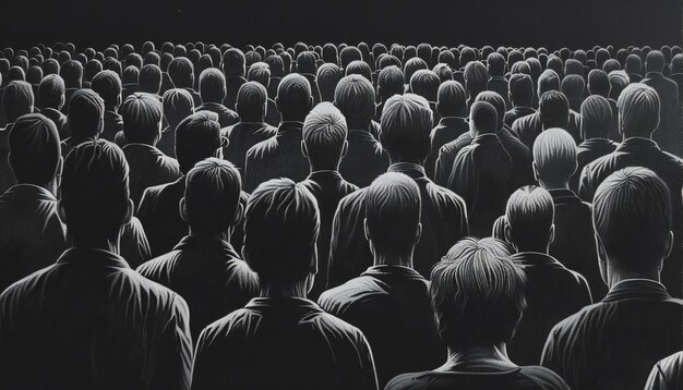 The image of a crowd of people which embodies the concept of mass depersonalization