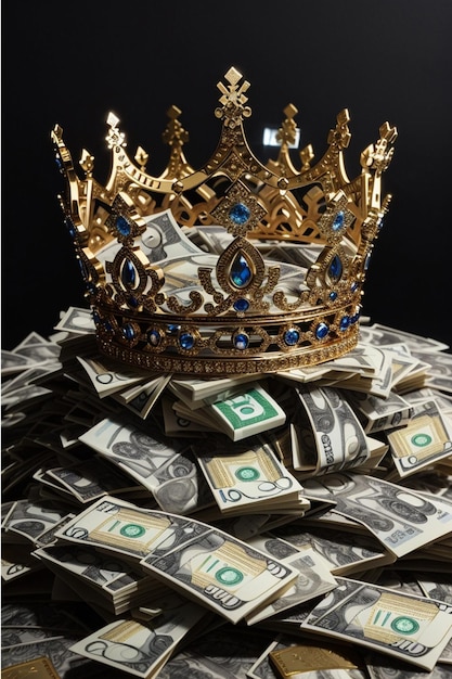 An image of a crown on top of a pile of cash intricatly designed It has to be i catching intricit