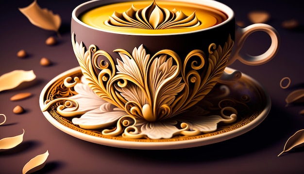 Изображение чашки кофе на тарелке Генеративный ИИ