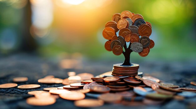 Photo image of a currency plant constructed from coins