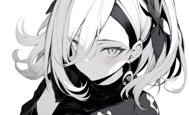 Black and White Anime Girl Portrait - anime pfp girl in black and