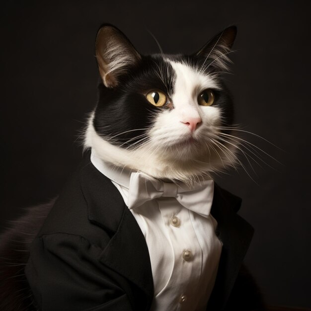 an image of a cute beautiful tuxedo cat as if he was human of 1890 year