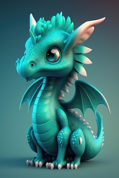 Image of cute blue dragon over blue background created using generative ai technology