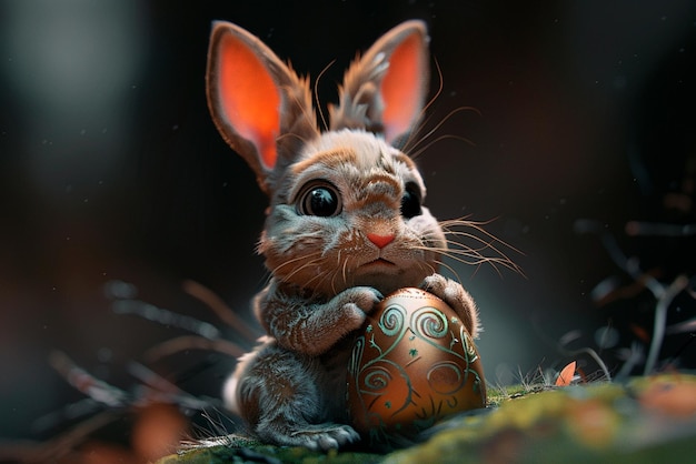 Image of a cute little bunny holding an egg