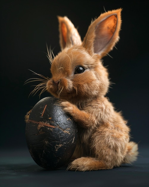 Изображение милого кролика с яйцом в руках