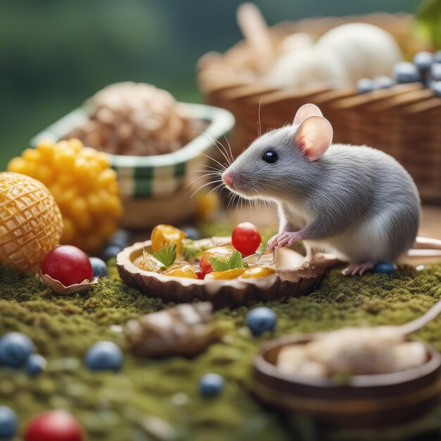 Photo image of cute mice on a picnic