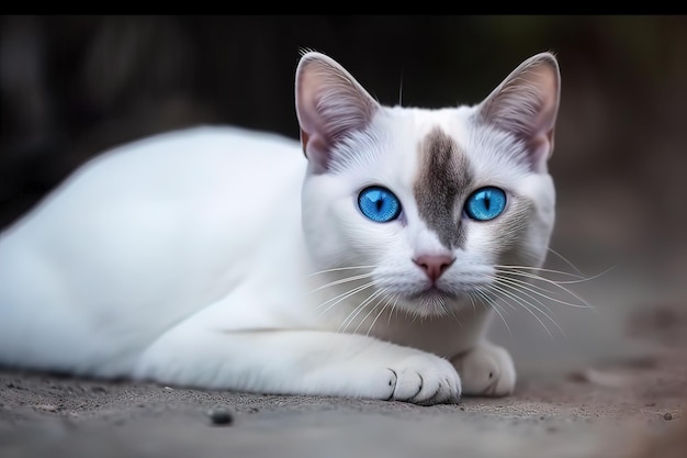 かわいい白いタイ猫の画像 ペット動物イラスト 生成AI