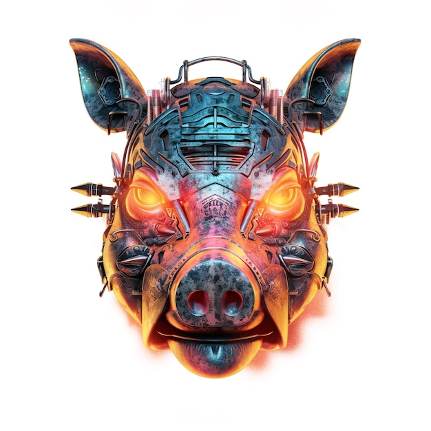 Image of cyberpunk pig mask with colorful patterns on white background Wildlife Animals Illustration Generative AI