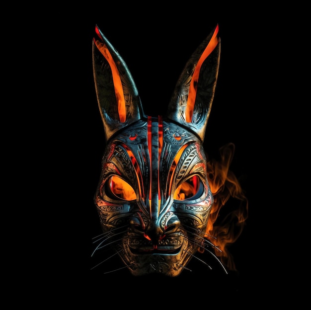 Image of cyberpunk rabbit mask with colorful patterns on black background Wildlife Animals Illustration Generative AI