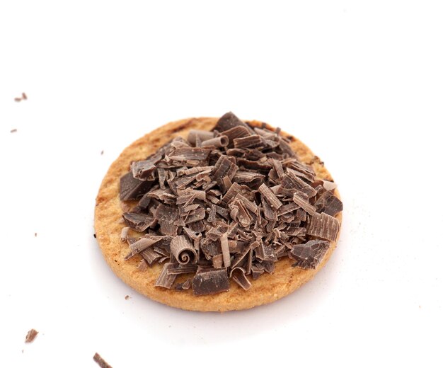 Photo image of a dark chocolate pieces on a cracker