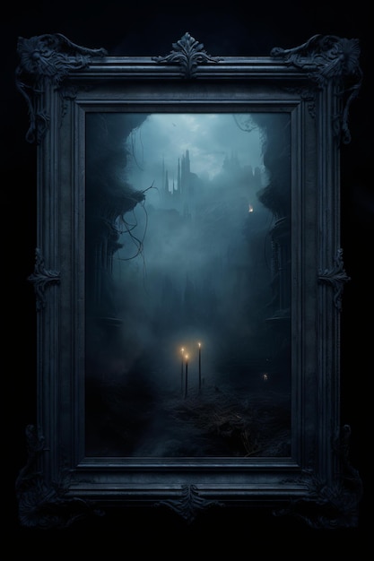 An image of a dark frame with a candle in it