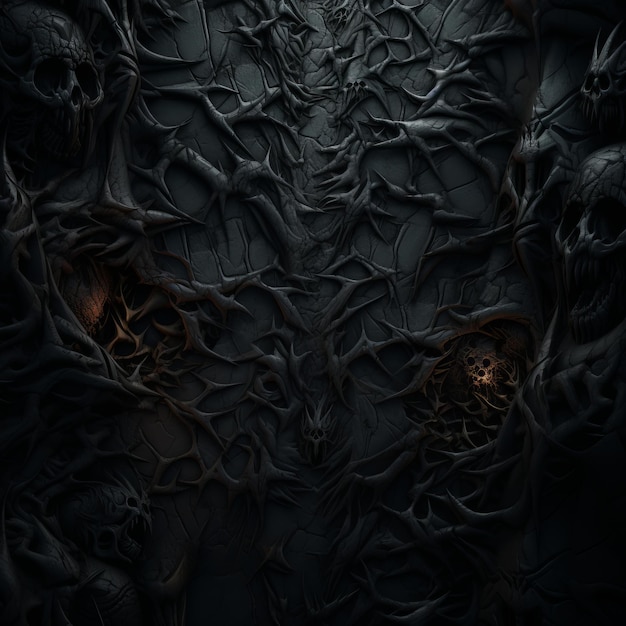 an image of a dark room with a bunch of skulls on it