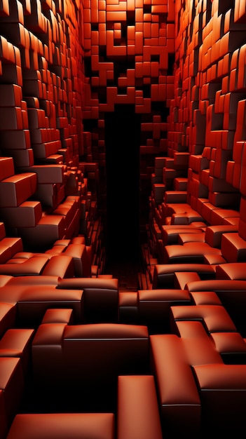 an image of a dark tunnel filled with red cubes