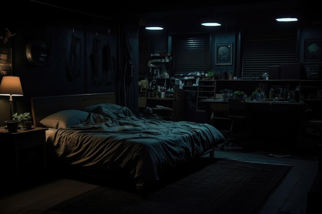 An image of a darkened cool bedroom