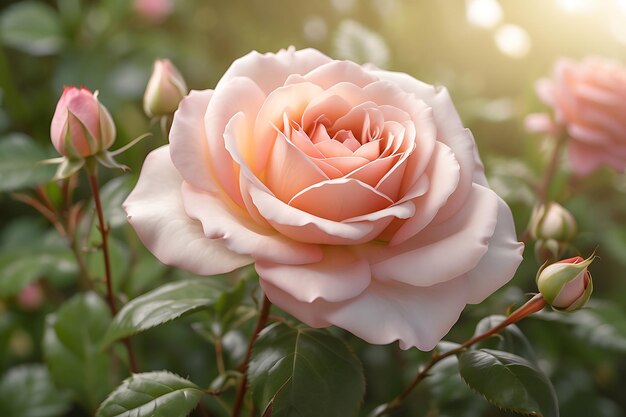 An image of a delicate rose bloom with soft natural lighting