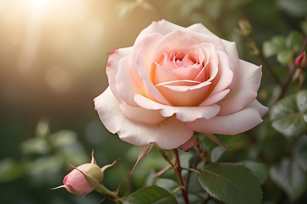 An image of a delicate rose bloom with soft natural lighting