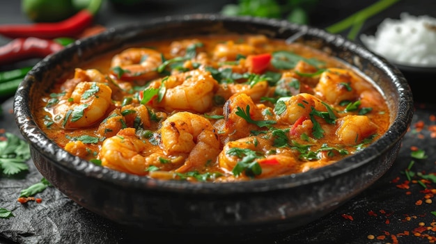 Photo image of delicious indian prawn curry generative ai