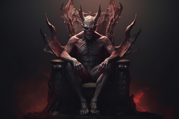 An image of a demon sitting in a throne in the style of realistic and hyperdetailed renderings Generative AI