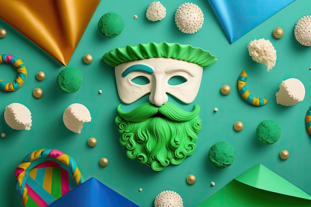 Image depicting the Jewish carnival holiday of Purim set against a green background