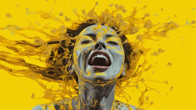 An image depicting a woman with yellow paint covering her face showcases a unique artistry and bold expression Generative AI