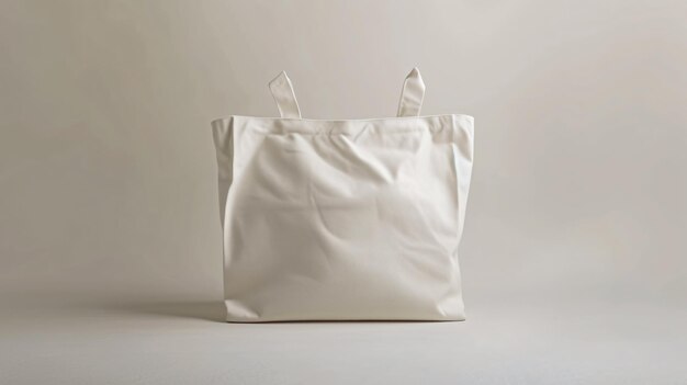 Image Description A blank tote bag sits on a solid neutral background The bag is made of thick canvas material and has doublestitched seams