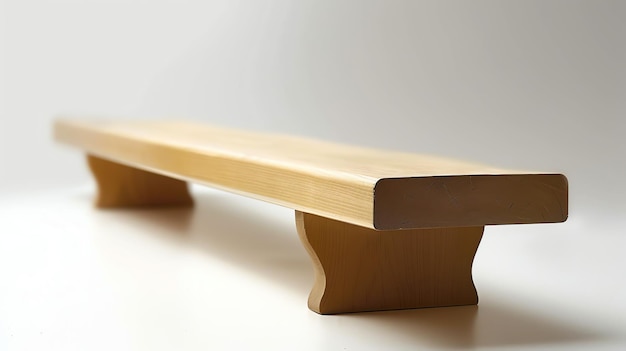Photo image description this is a simple wooden bench with a natural finish it has a rectangular top and four legs that are slightly splayed