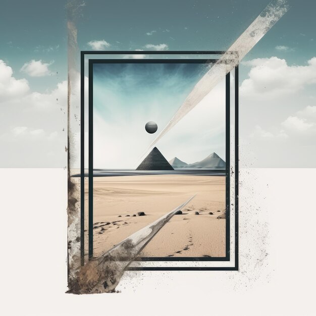 an image of a desert scene with a pyramid in the background