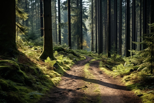 an image of a dirt road in the middle of a forest