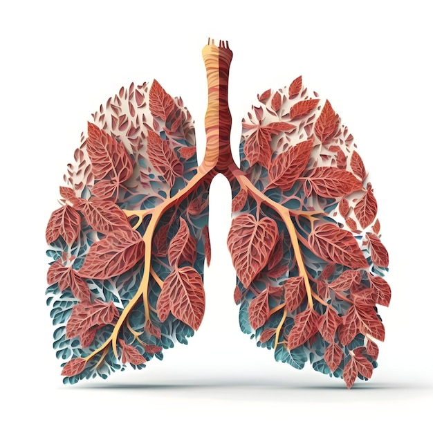 다양한 식물과 같은 물체 형태의 질병에 걸린 인간 폐의 이미지