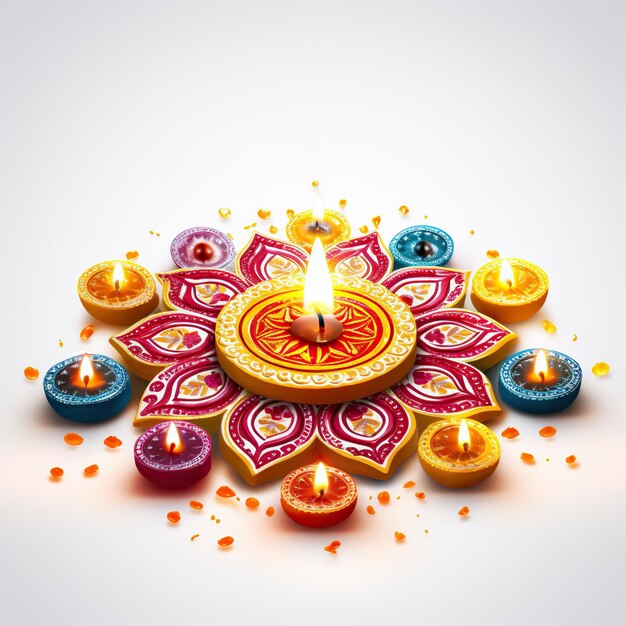 Image of Diwali diya and candles and mandala for diwali decoration