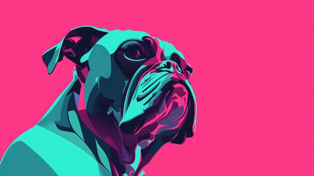 An image of a dog in a pink and blue background