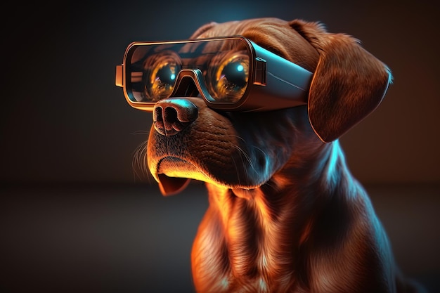 Image of dog wearing 3d glasses Generative AI