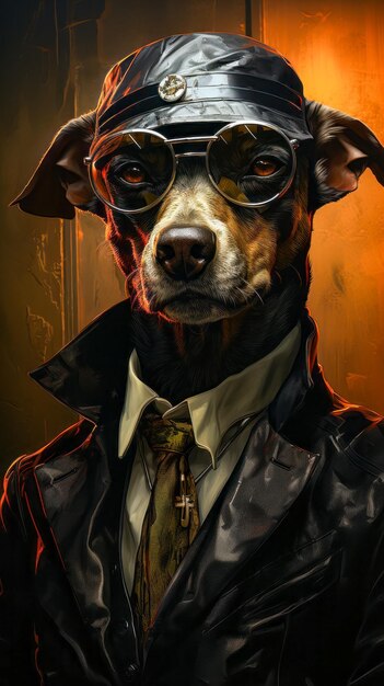 Image of dog wearing glasses and suit and tie Generative AI
