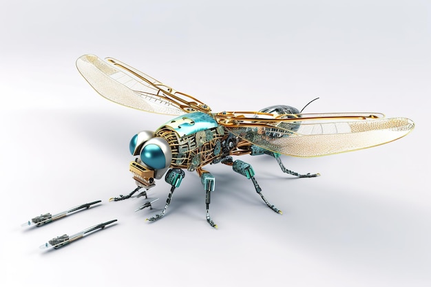 Image of a dragonfly modified into a robot on a white background Wild animal Illustration Generative AI