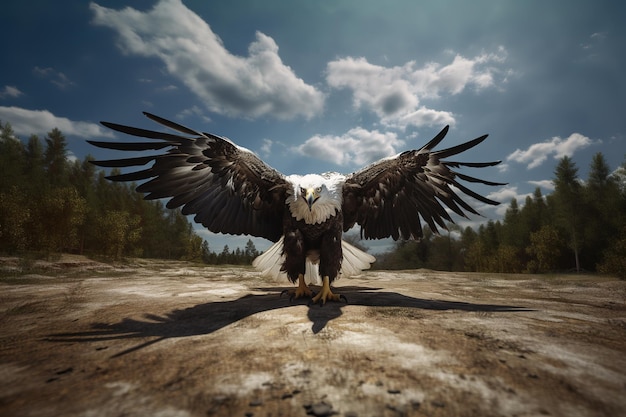 Image of an eagle flying in the forest Bird Wildlife Animals Generative AI Illustration