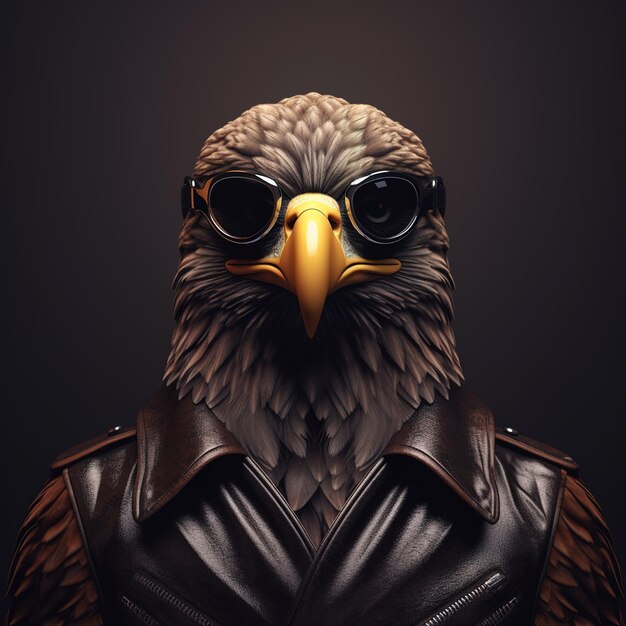 Image of an eagle wore sunglasses and wore a leather jacket on clean background Birds Wildlife Animals Illustration Generative AI