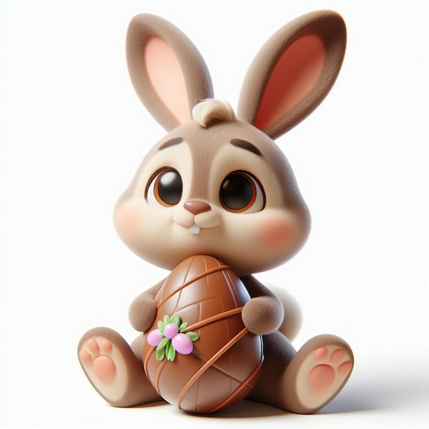 Foto immagine di un coniglietto di pasqua con un uovo di cioccolato