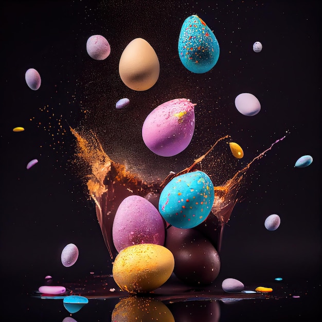 An image of easter eggs exploding in the air