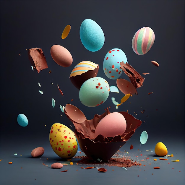 An image of easter eggs flying out of chocolate