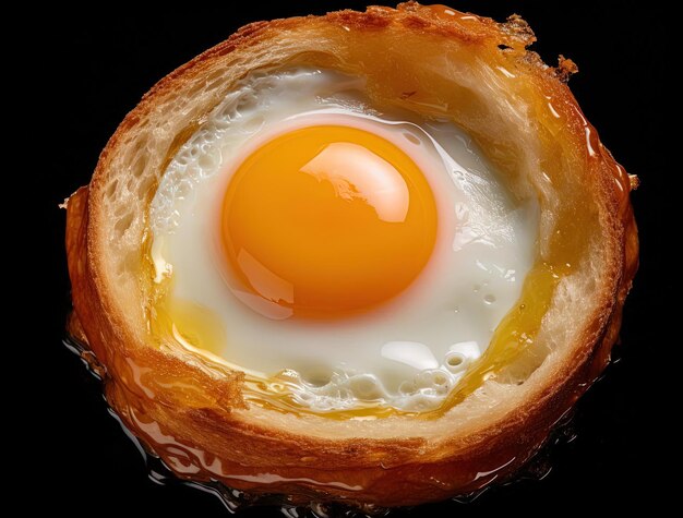 an image of the egg in a fried bread in the style of optical